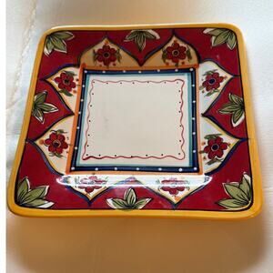 JCP Home Dionisa Red Floral Mediterranean Square Salad Plate Earthenware 8.5